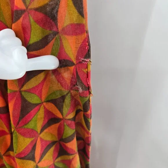 Vintage Jody of California 70s Orange Brown Green Geometric Mini Dress Flaws - Picture 11 of 14